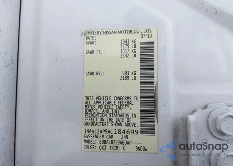 2010 Nissan Altima 2.5 S z USA, uszkodzony, nr VIN 1N4AL2AP9AC184699